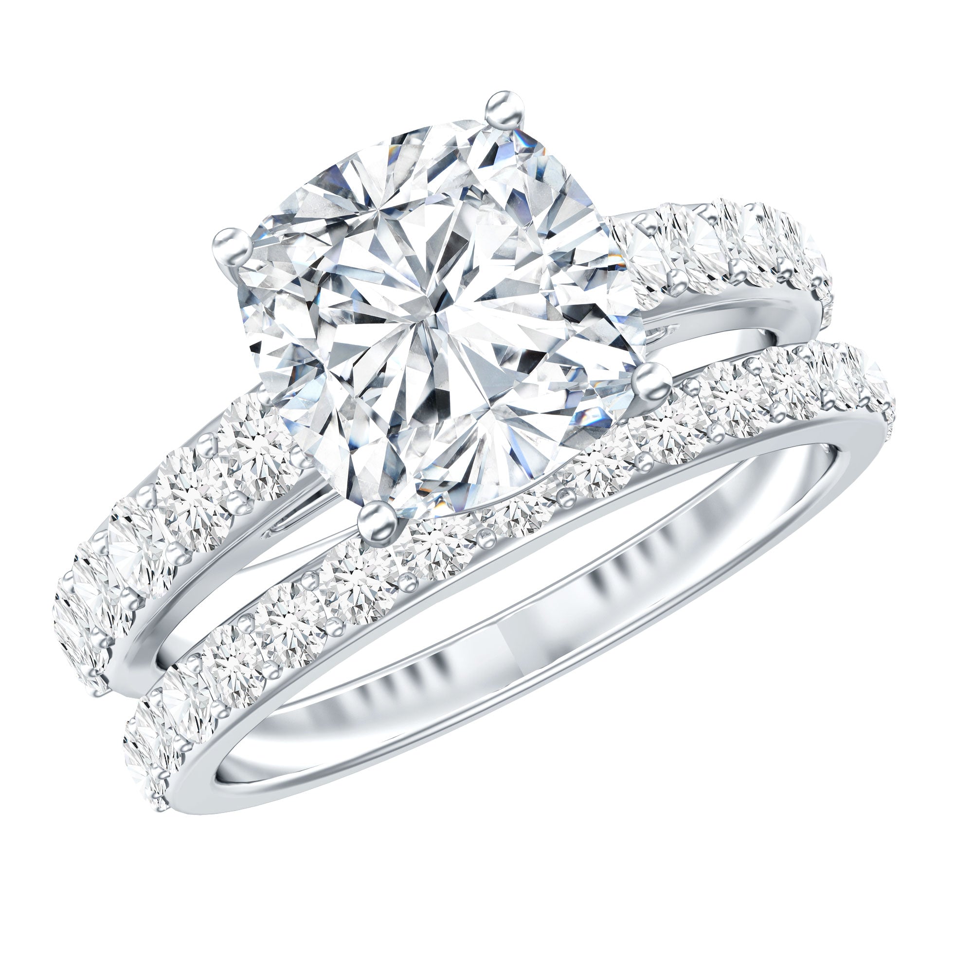 3 Carat Prong Set Moissanite Solitaire Engagement Ring with Wedding Band