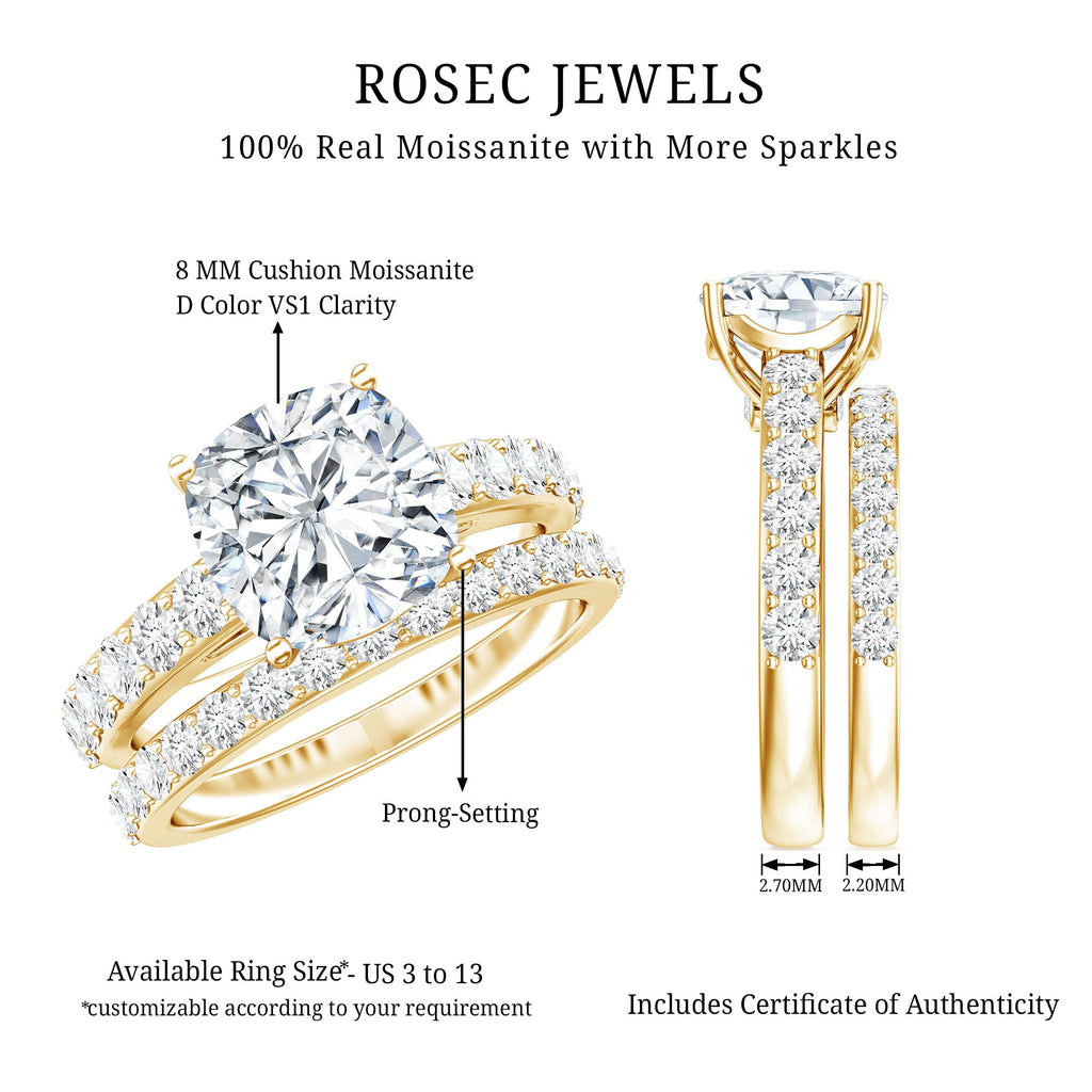 3 Carat Prong Set Moissanite Solitaire Engagement Ring with Wedding Band