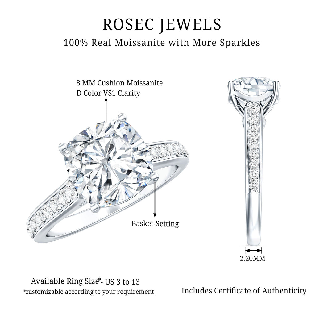 3 Carat Cushion Moissanite Cathedral Engagement Ring