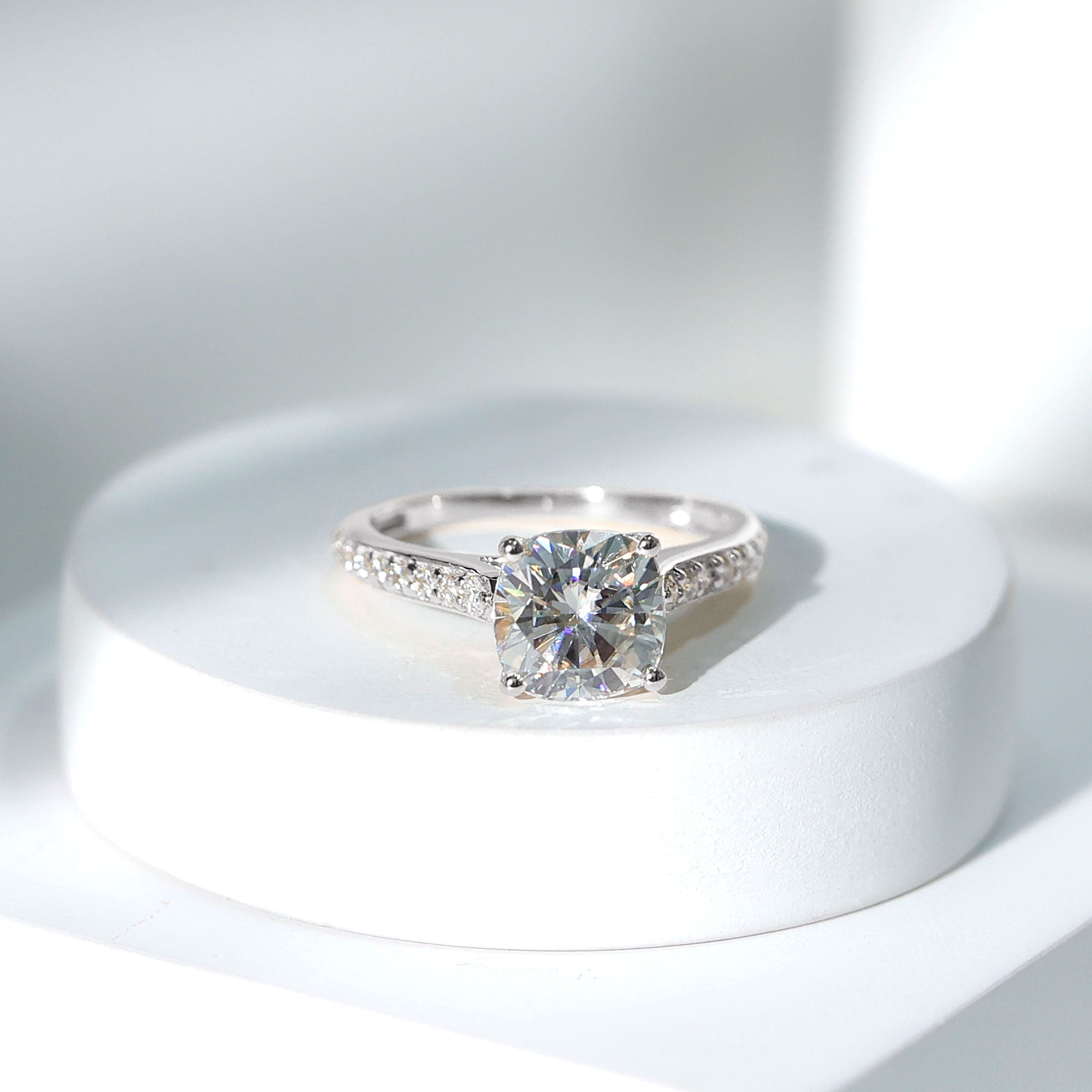 3 Carat Cushion Moissanite Cathedral Engagement Ring