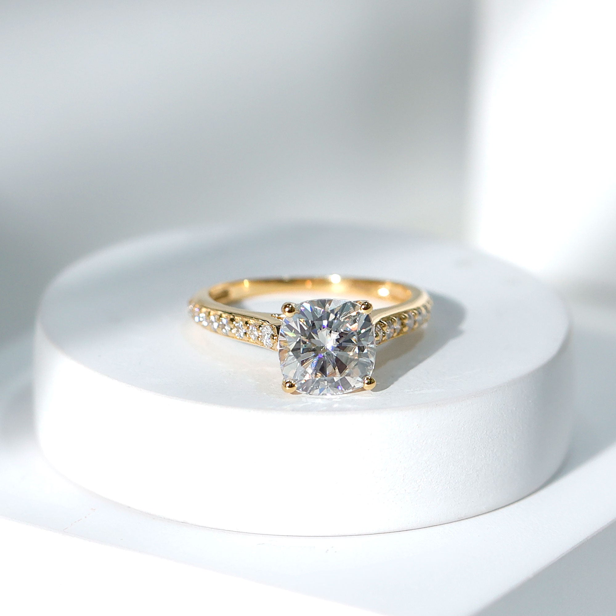 3 Carat Cushion Moissanite Cathedral Engagement Ring