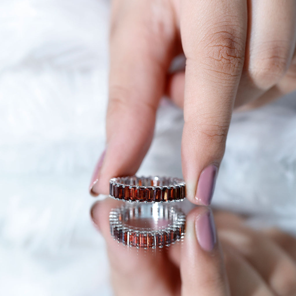 Certified Natural Baguette Garnet Eternity Band Ring