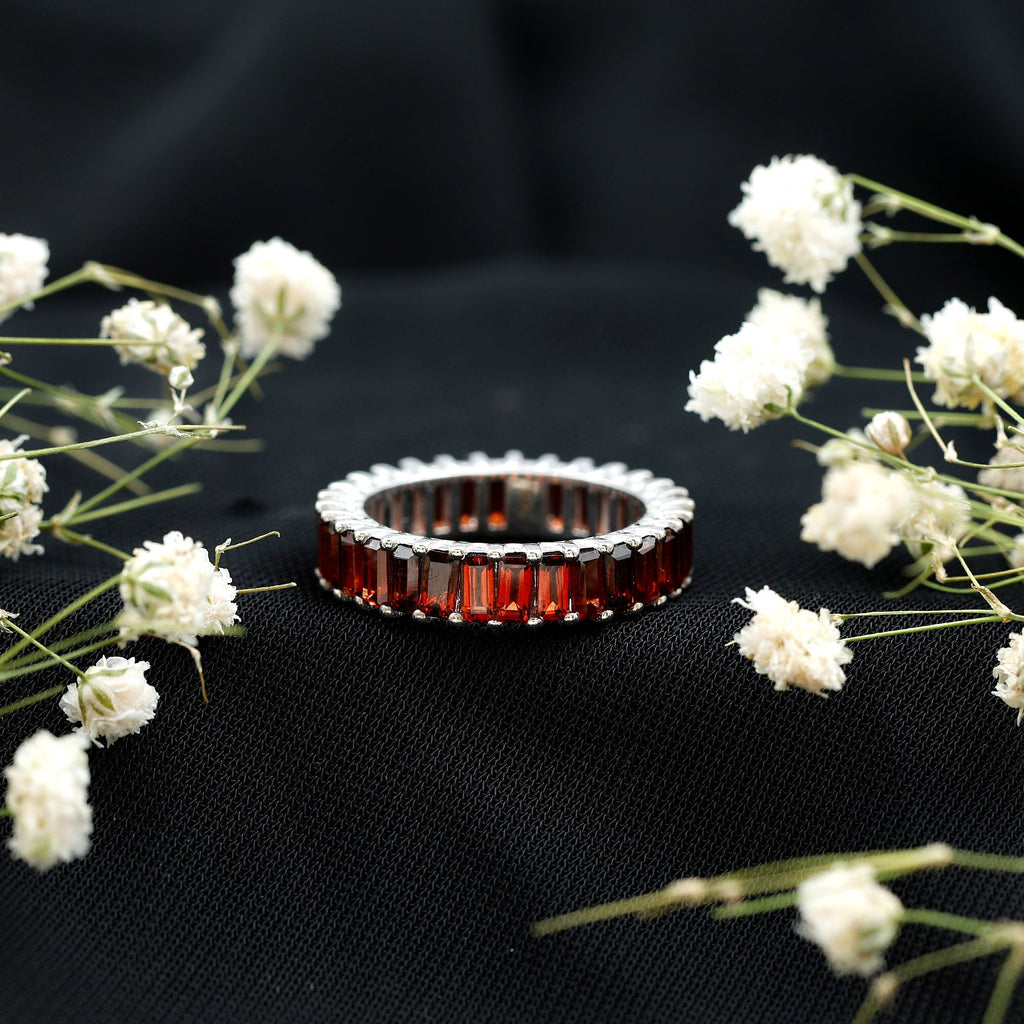 Certified Natural Baguette Garnet Eternity Band Ring
