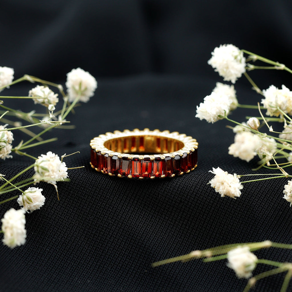 Certified Natural Baguette Garnet Eternity Band Ring