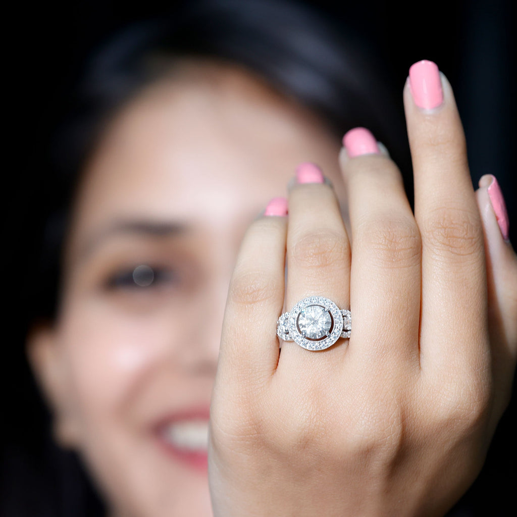 Vintage Style Moissanite Halo Engagement Ring