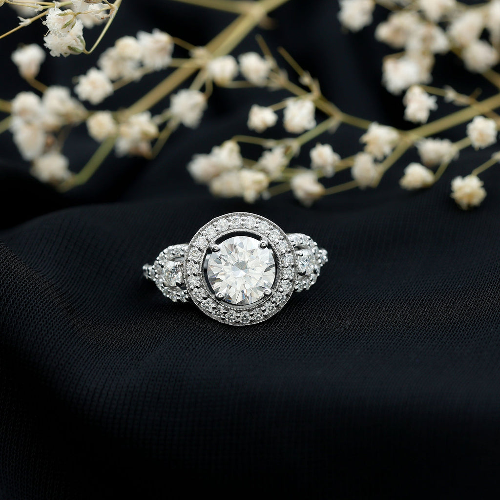 Vintage Style Moissanite Halo Engagement Ring