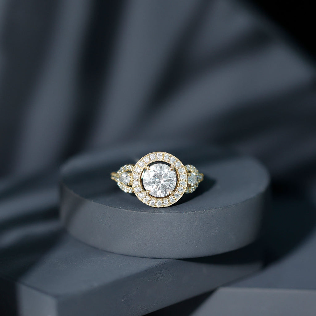 Vintage Style Moissanite Halo Engagement Ring