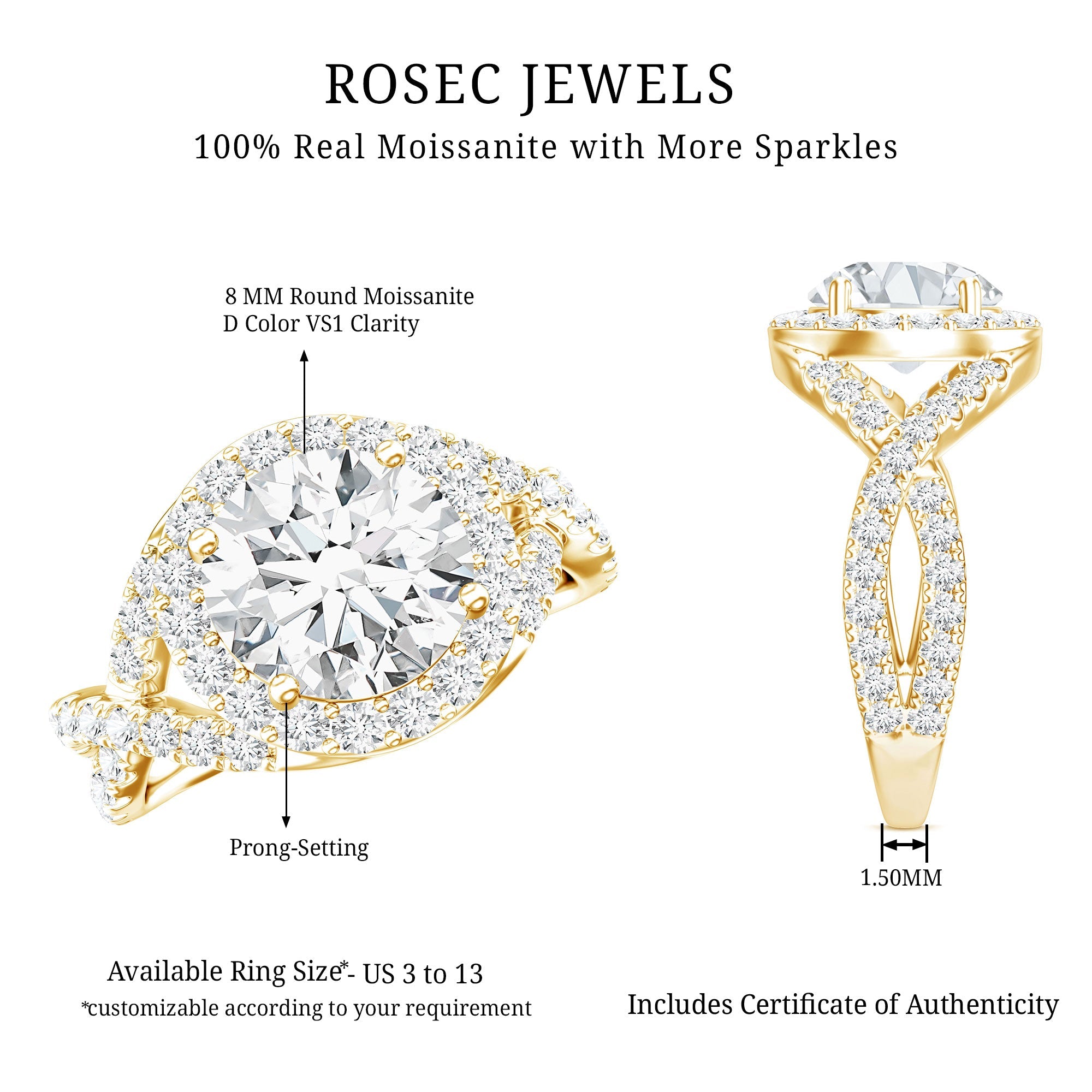 Round Moissanite Crossover Engagement Ring for Women