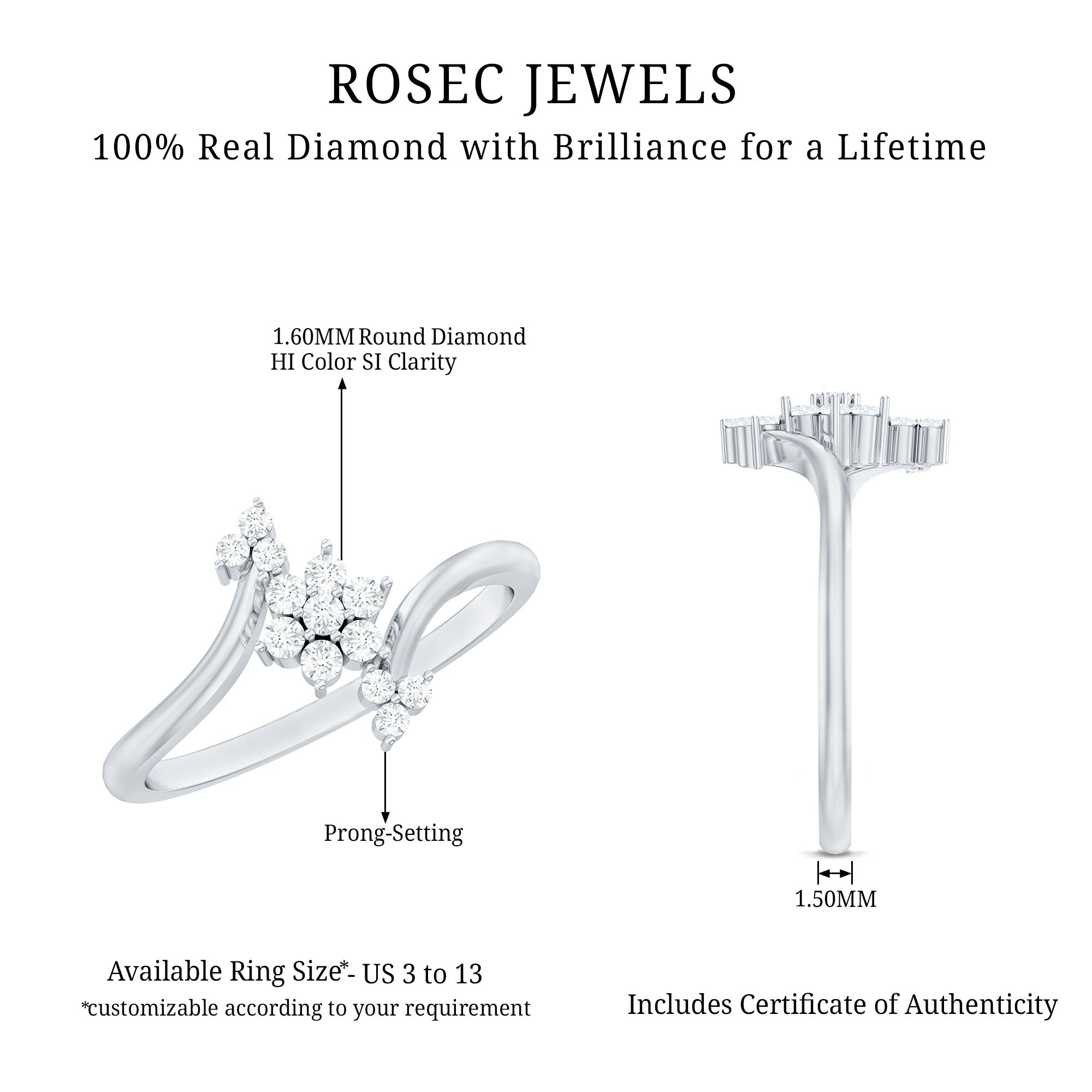 Round Cut Diamond Floral Promise Ring