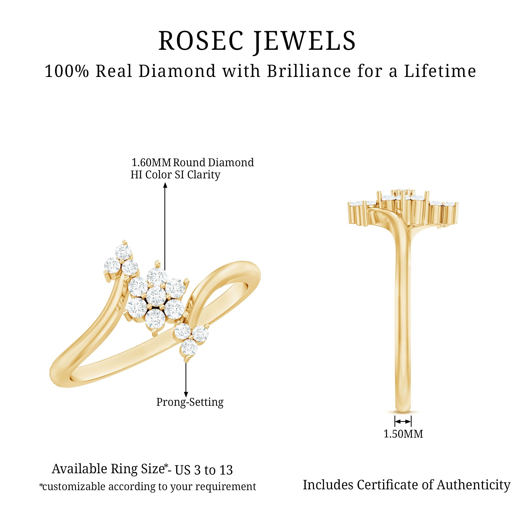 Round Cut Diamond Floral Promise Ring