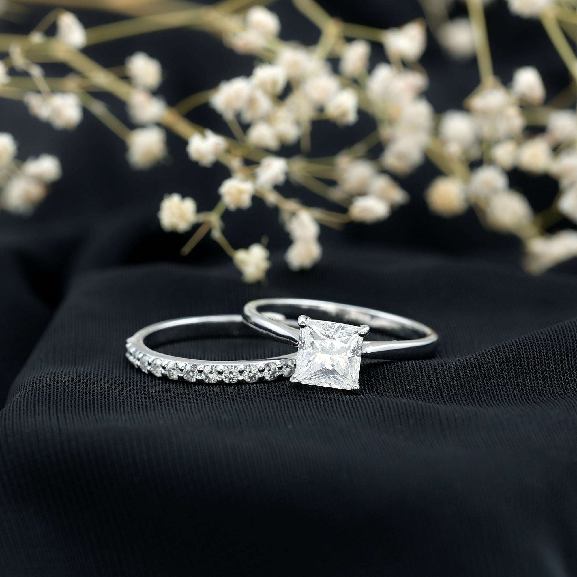 Certified 3 Carat Princess Cut Moissanite Engagement Ring with Wedding Band