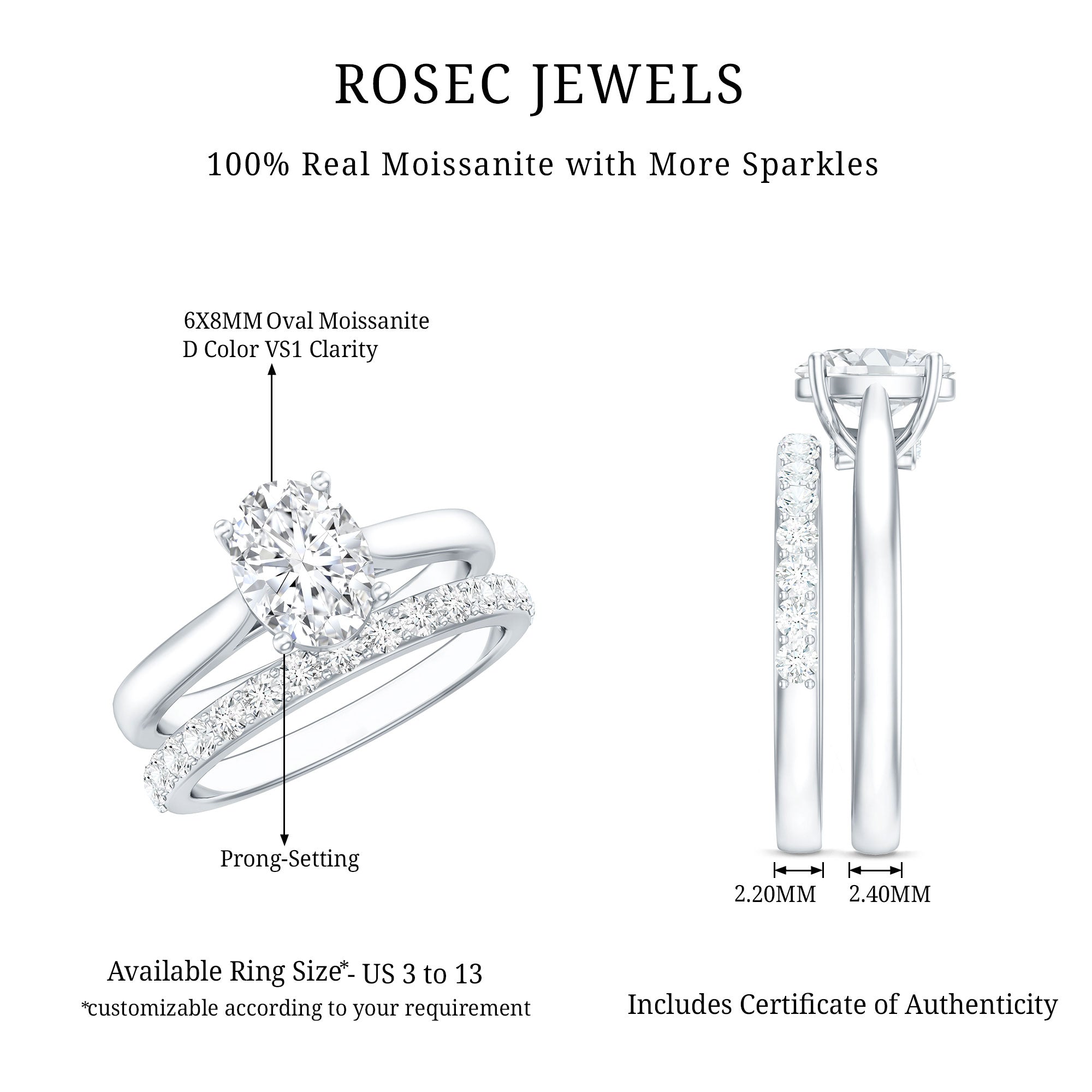 Oval Cut Solitaire Moissanite Bridal Ring Set