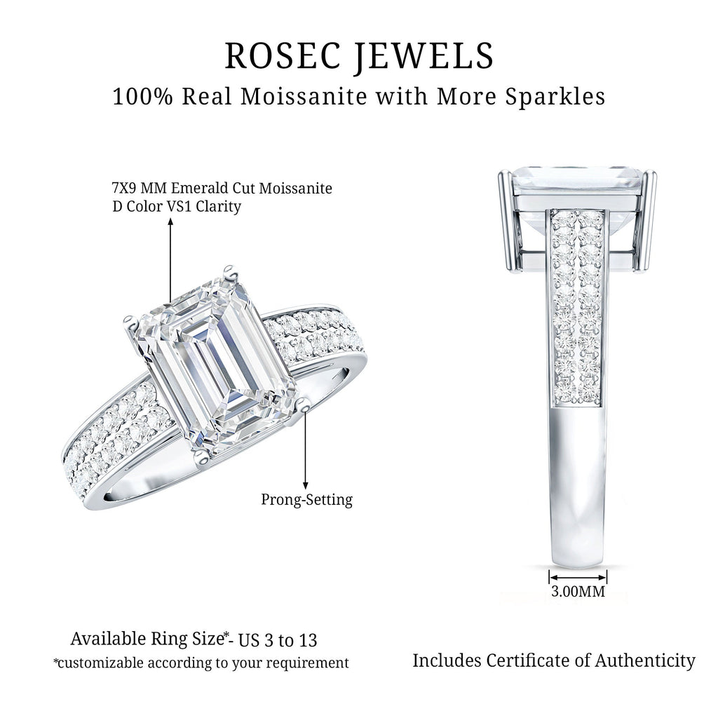 Emerald Cut Moissanite Big Engagement Ring