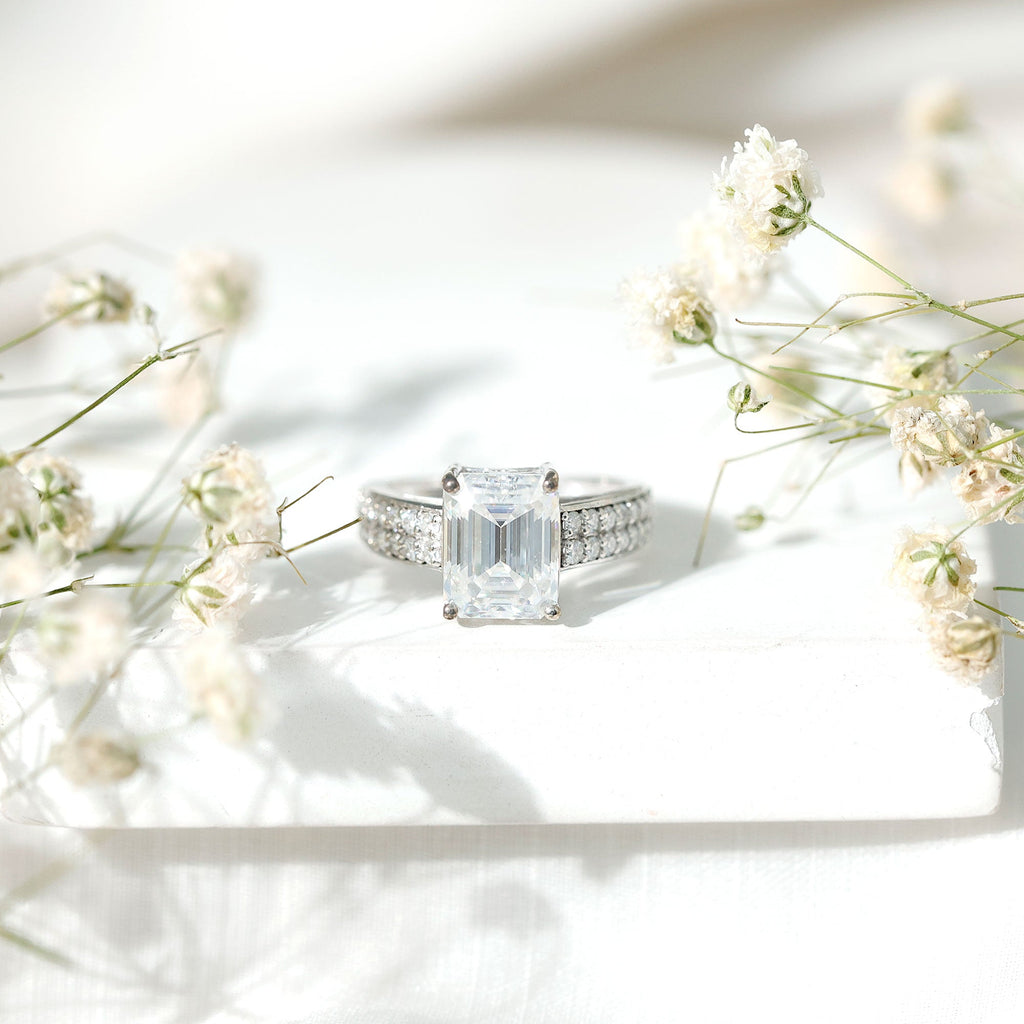 Emerald Cut Moissanite Big Engagement Ring