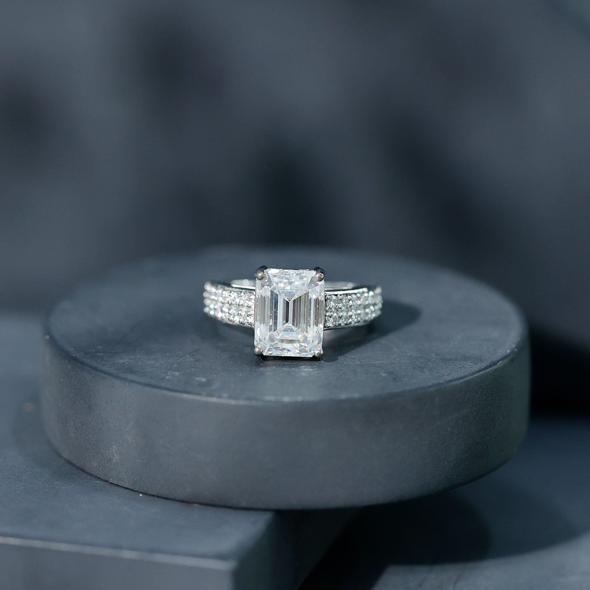 Emerald Cut Moissanite Big Engagement Ring