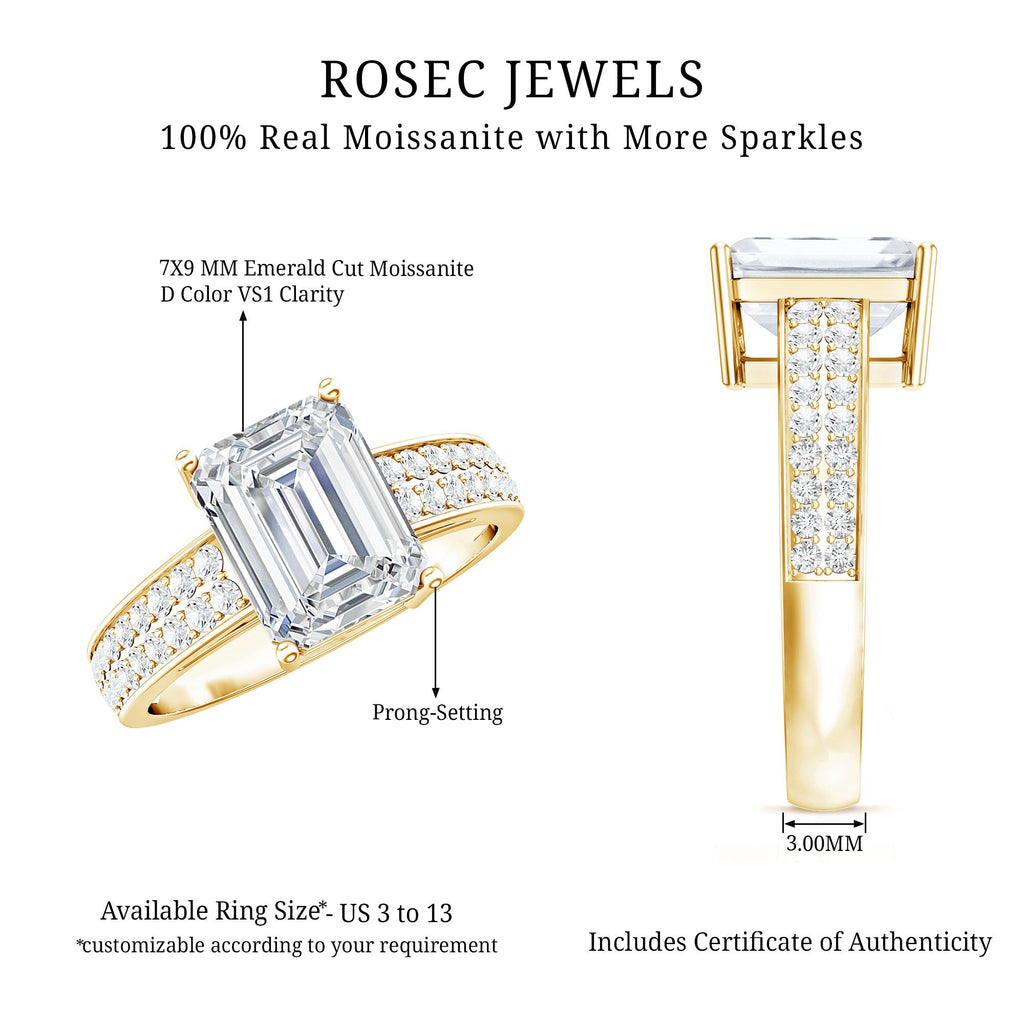 Emerald Cut Moissanite Big Engagement Ring
