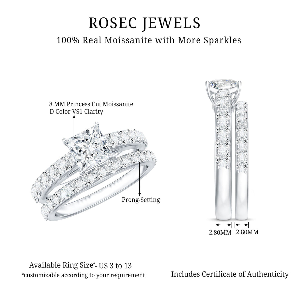 Princess Cut Moissanite Engagement Ring with Wedding Band