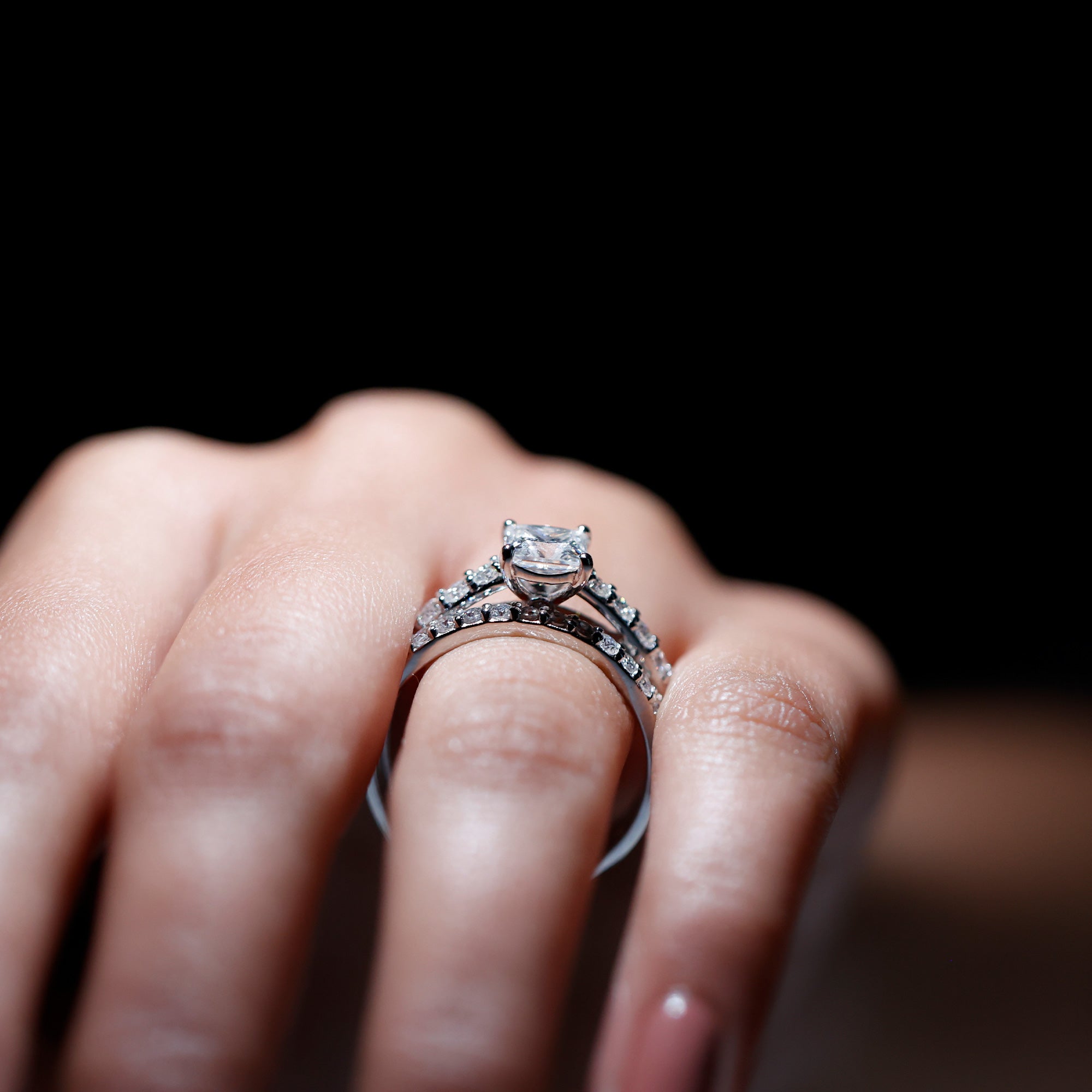 Princess Cut Moissanite Engagement Ring with Wedding Band