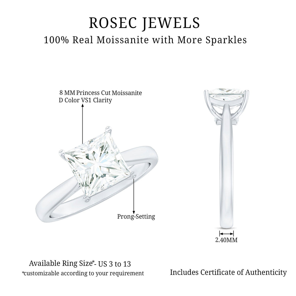 Princess Cut 3 Carat Moissanite Solitaire Engagement Ring