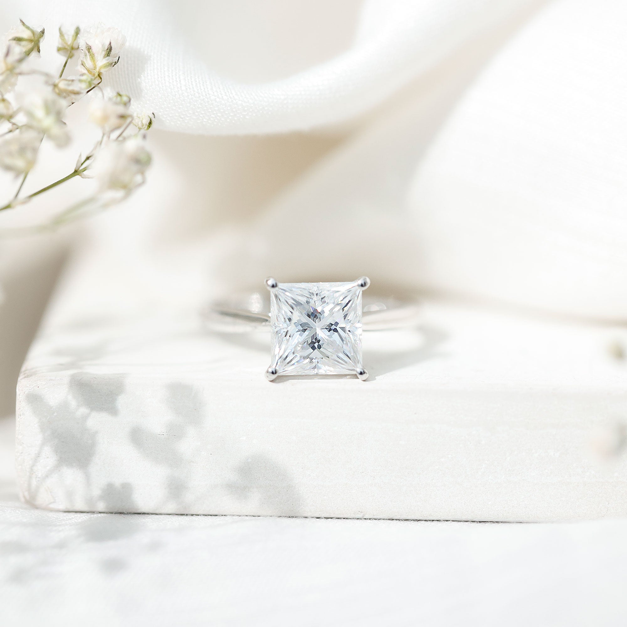 Princess Cut 3 Carat Moissanite Solitaire Engagement Ring