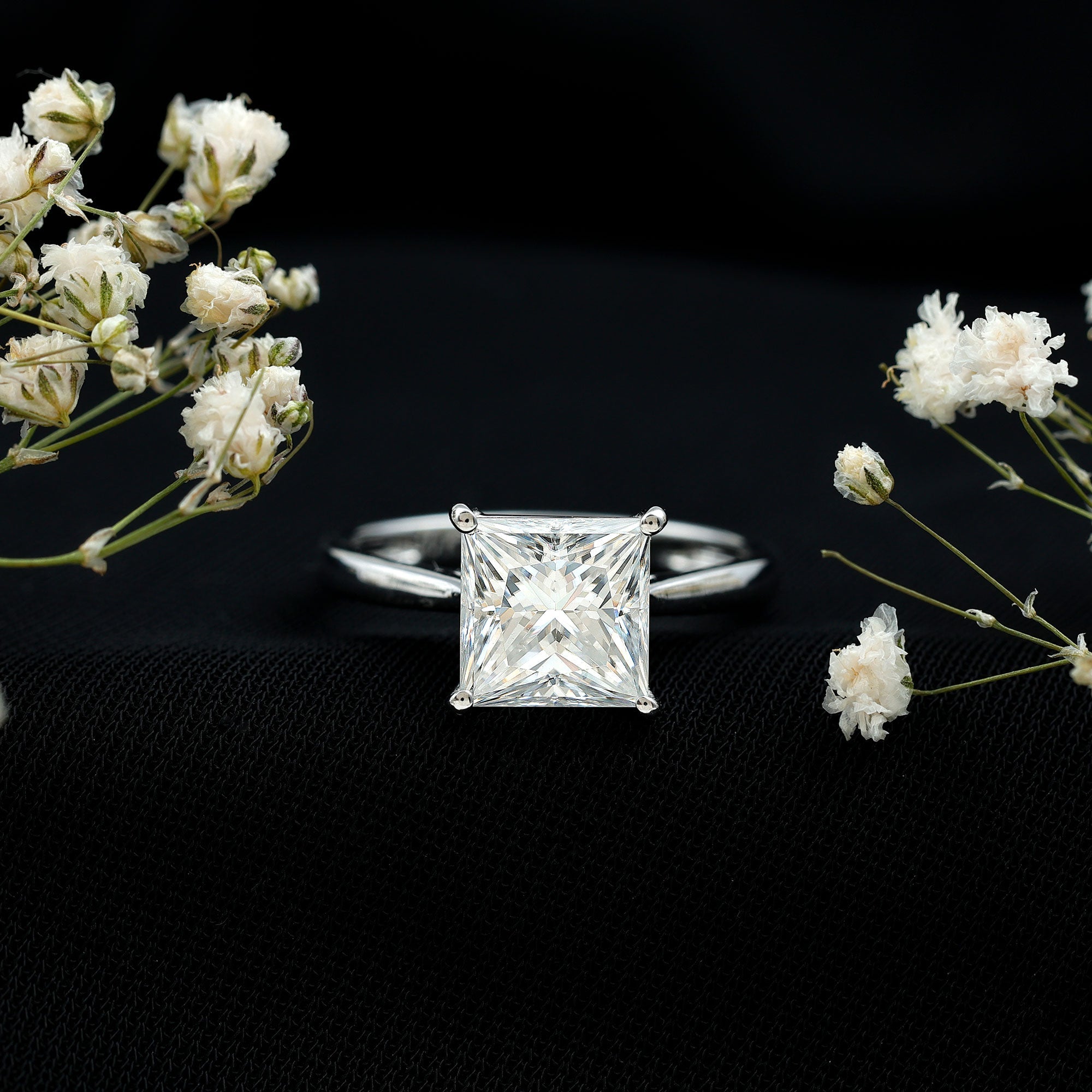 Princess Cut 3 Carat Moissanite Solitaire Engagement Ring