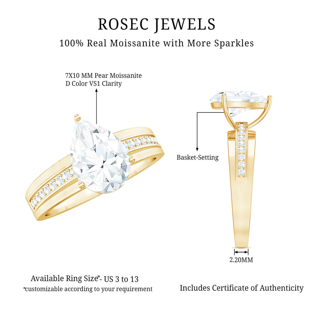 Solitaire Moissanite Pear Shaped Engagement Ring