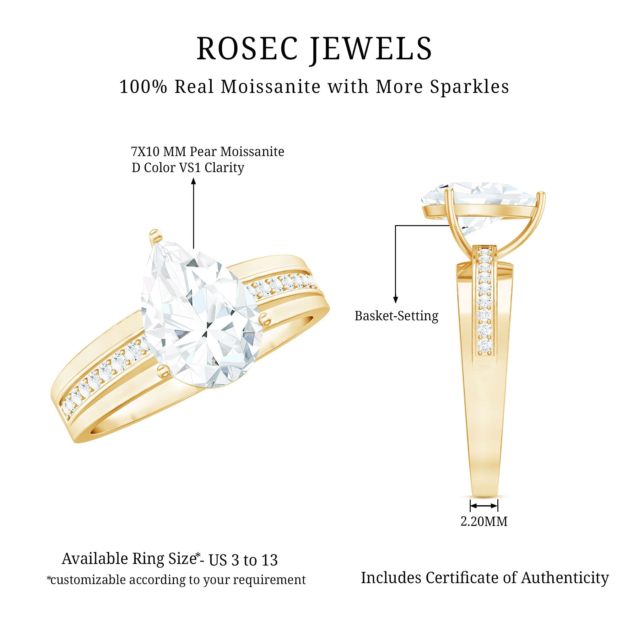 Solitaire Moissanite Pear Shaped Engagement Ring