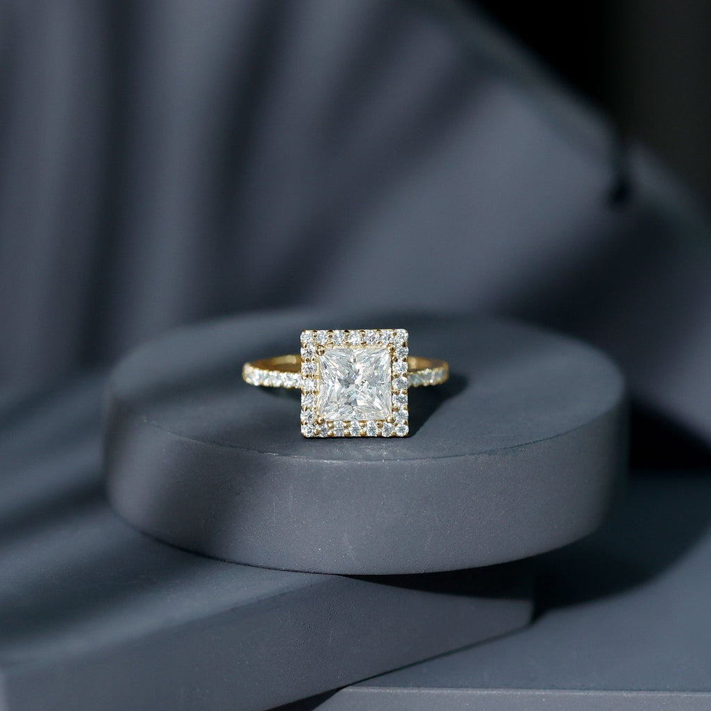 3 Carat Princess Cut Moissanite Halo Engagement Ring