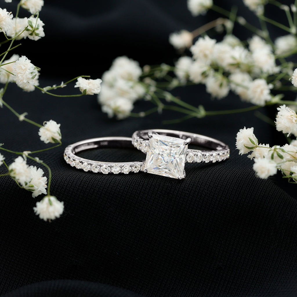 Moissanite 3 Carat Princess Cut Engagement Ring with Enhancer
