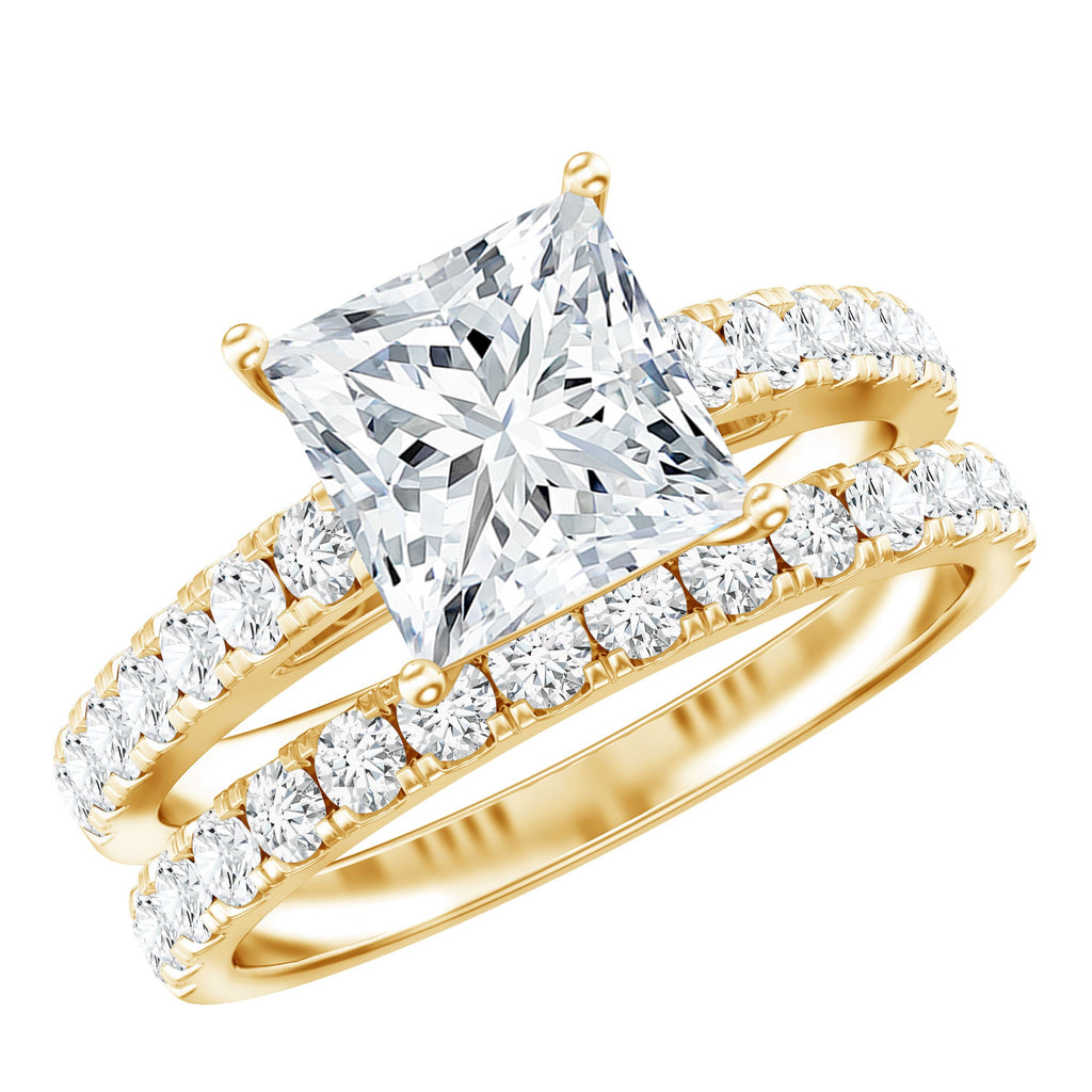 Moissanite 3 Carat Princess Cut Engagement Ring with Enhancer
