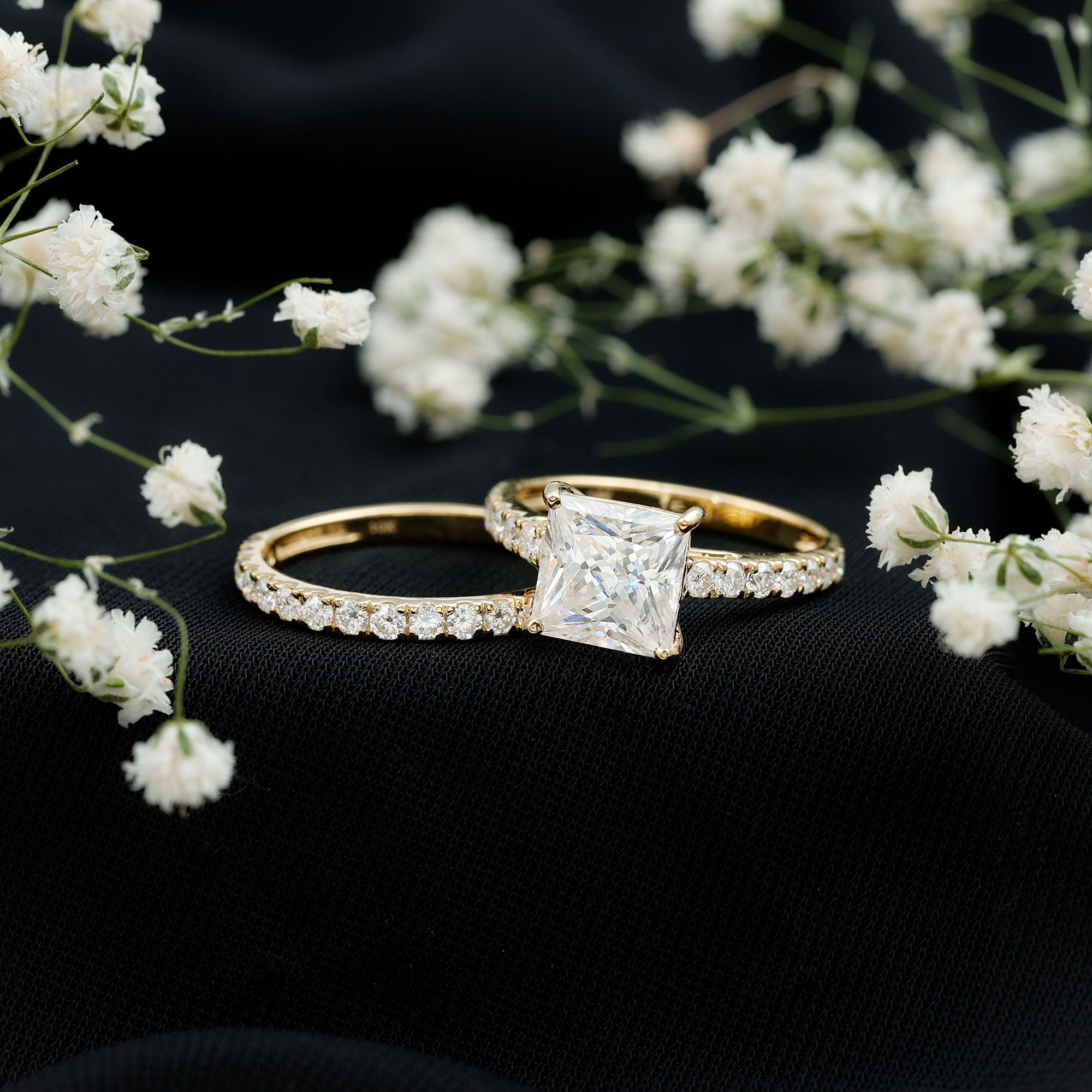 Moissanite 3 Carat Princess Cut Engagement Ring with Enhancer