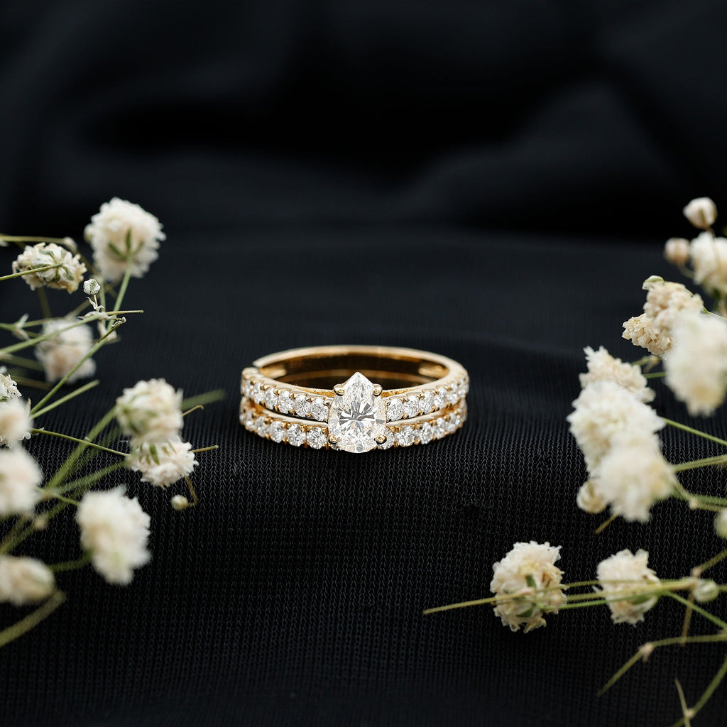 Pear Shaped Moissanite Engagement Ring with Wedding Band
