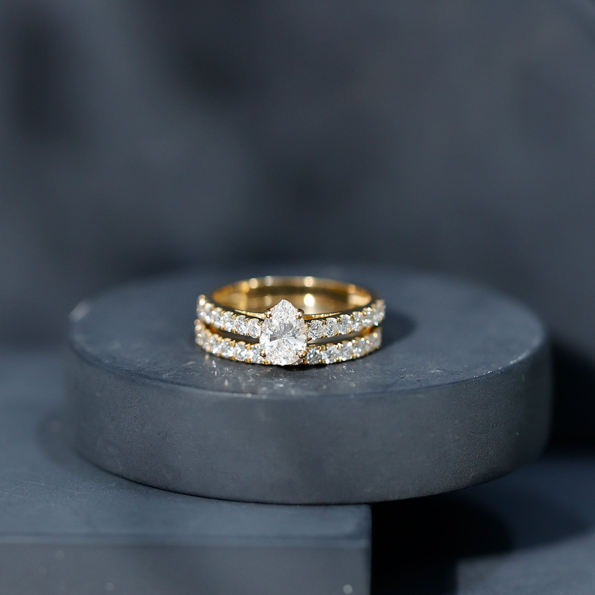 Pear Shaped Moissanite Engagement Ring with Wedding Band