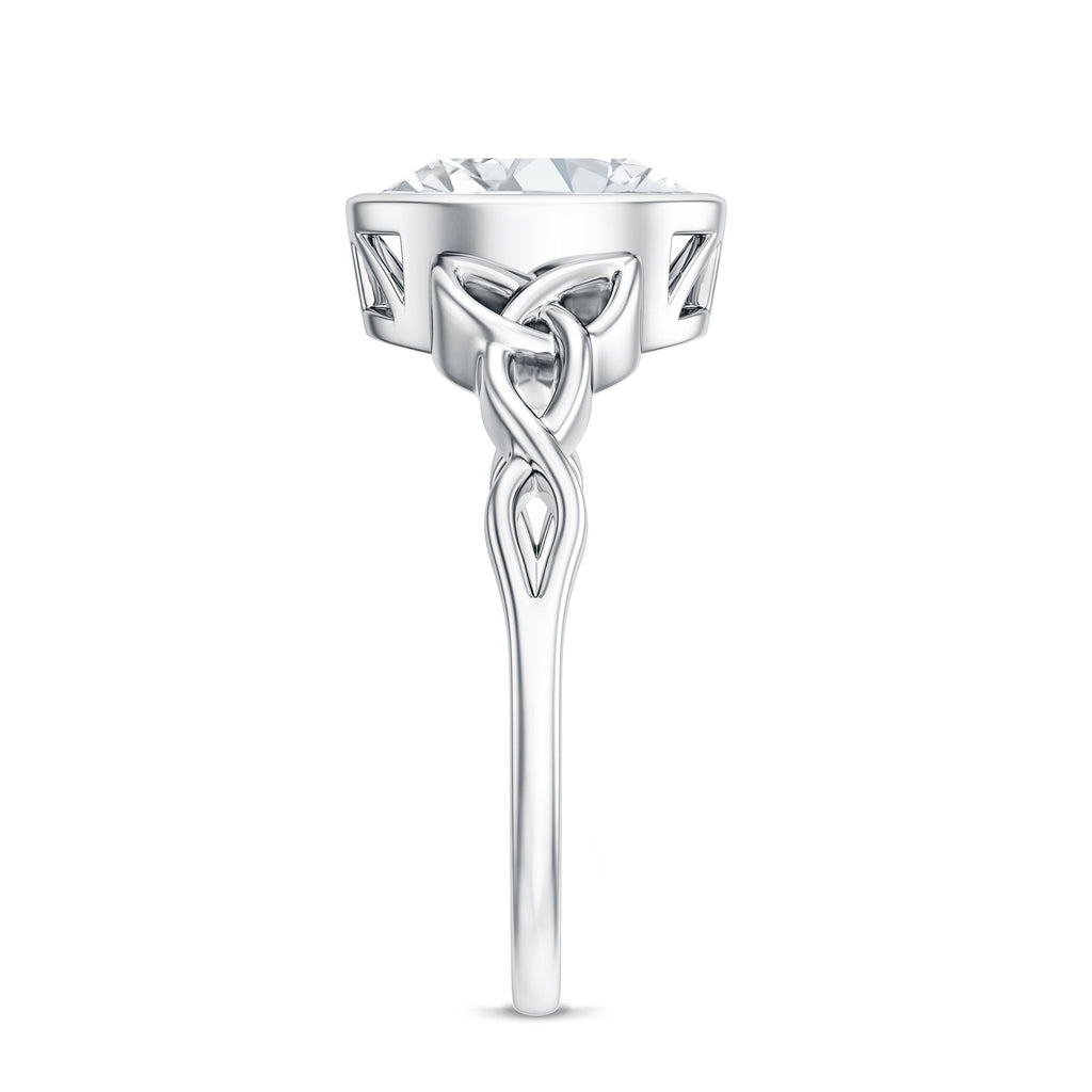 Solitaire Moissanite Celtic Engagement Ring in Bezel Setting