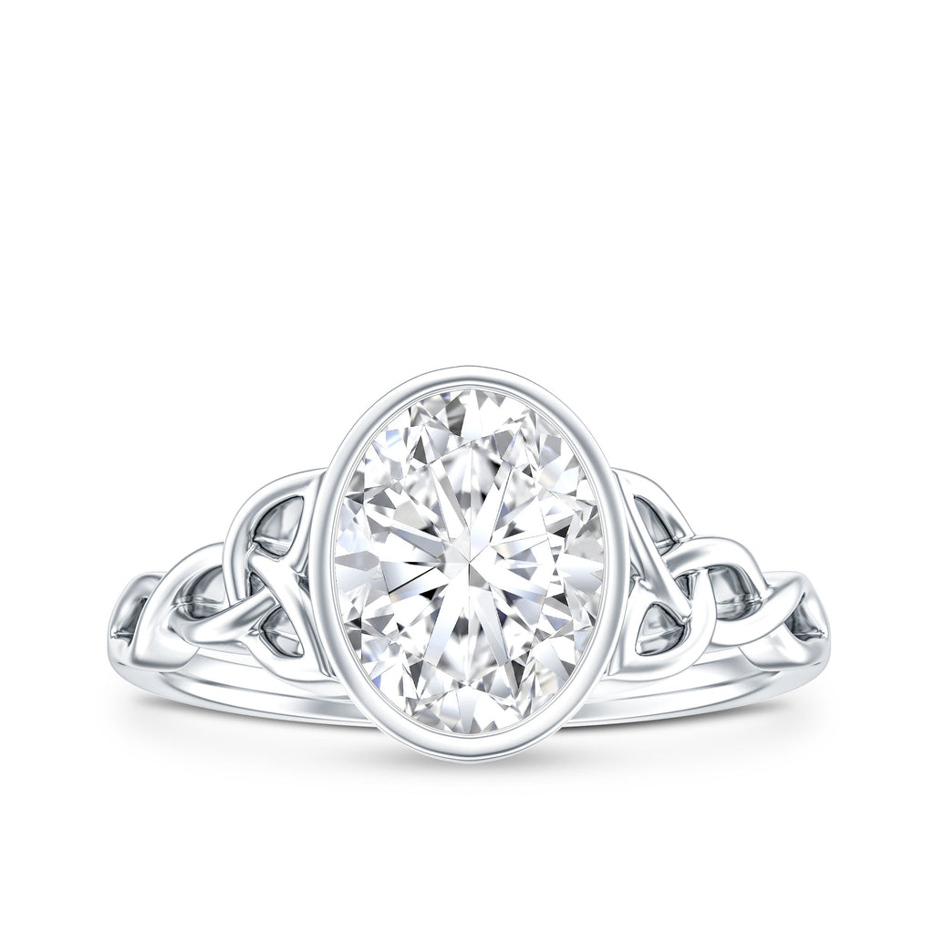 Solitaire Moissanite Celtic Engagement Ring in Bezel Setting