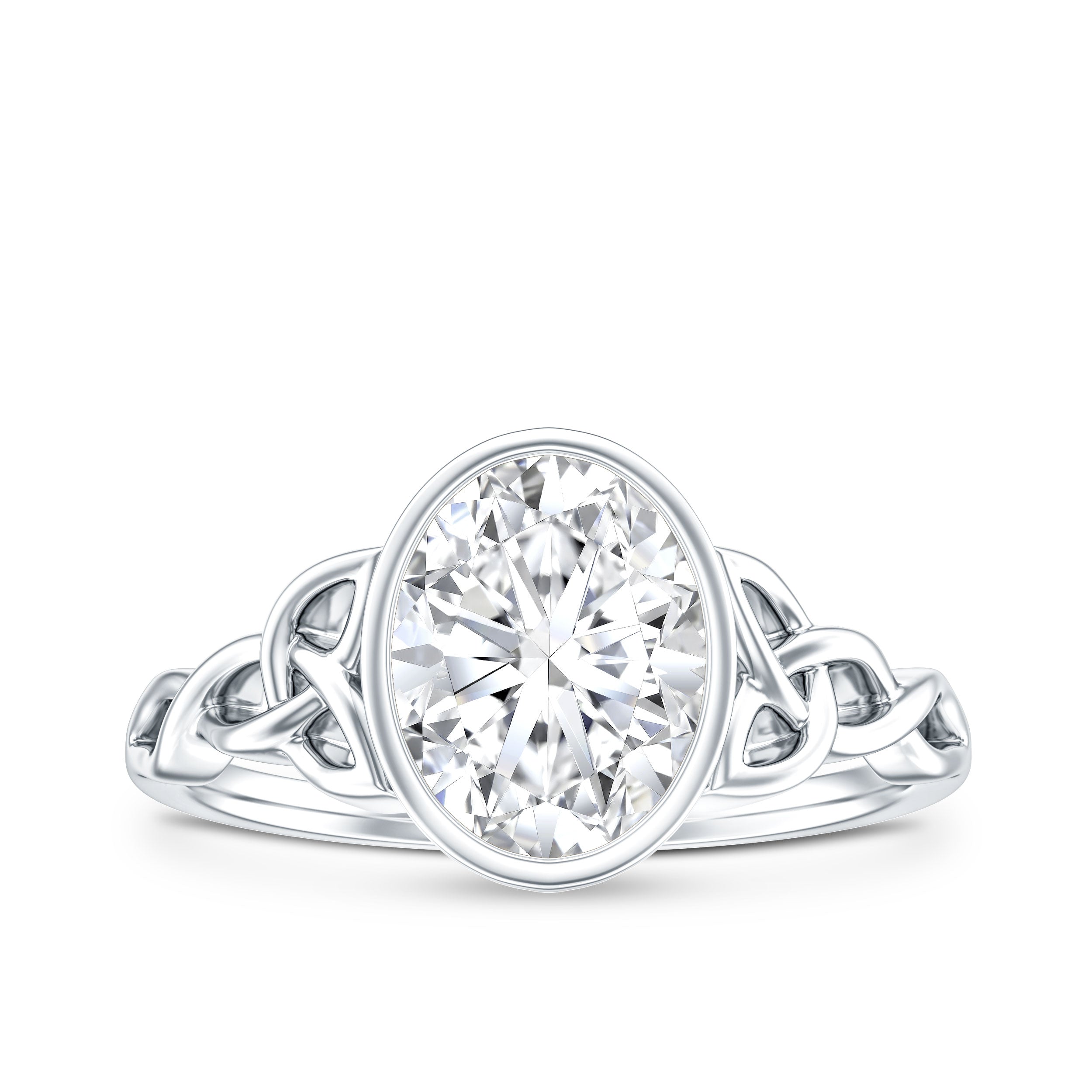 Solitaire Moissanite Celtic Engagement Ring in Bezel Setting