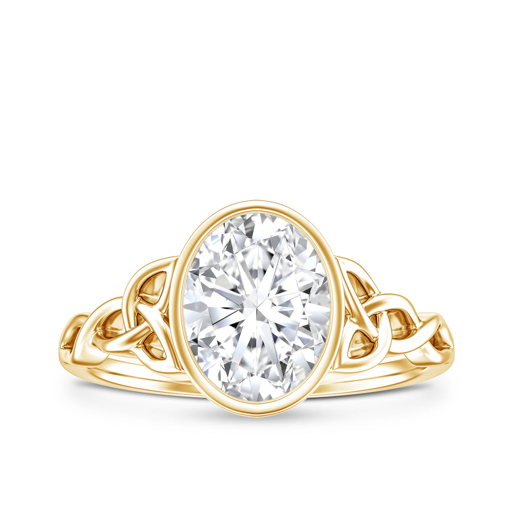 Solitaire Moissanite Celtic Engagement Ring in Bezel Setting
