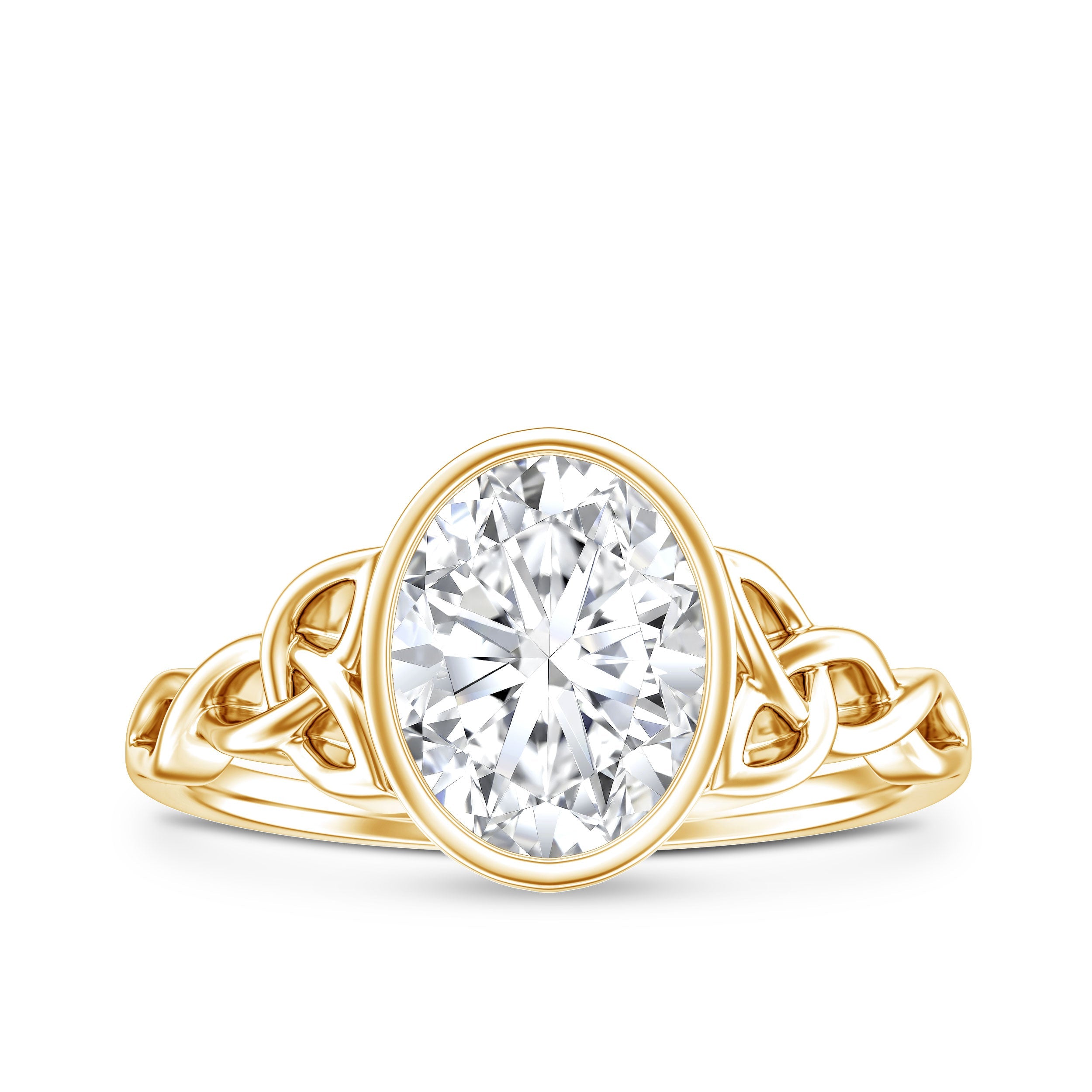 Solitaire Moissanite Celtic Engagement Ring in Bezel Setting