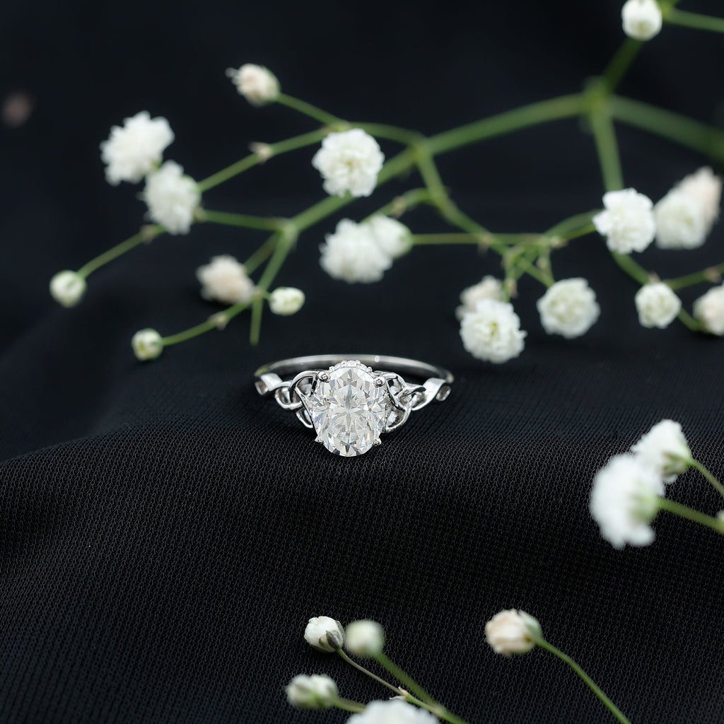 Certified 2 Carat Oval Moissanite Hidden Halo Engagement Ring