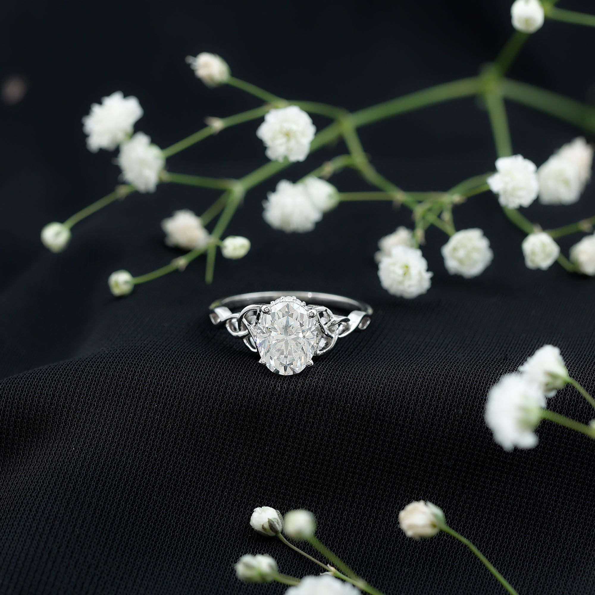 Certified 2 Carat Oval Moissanite Hidden Halo Engagement Ring