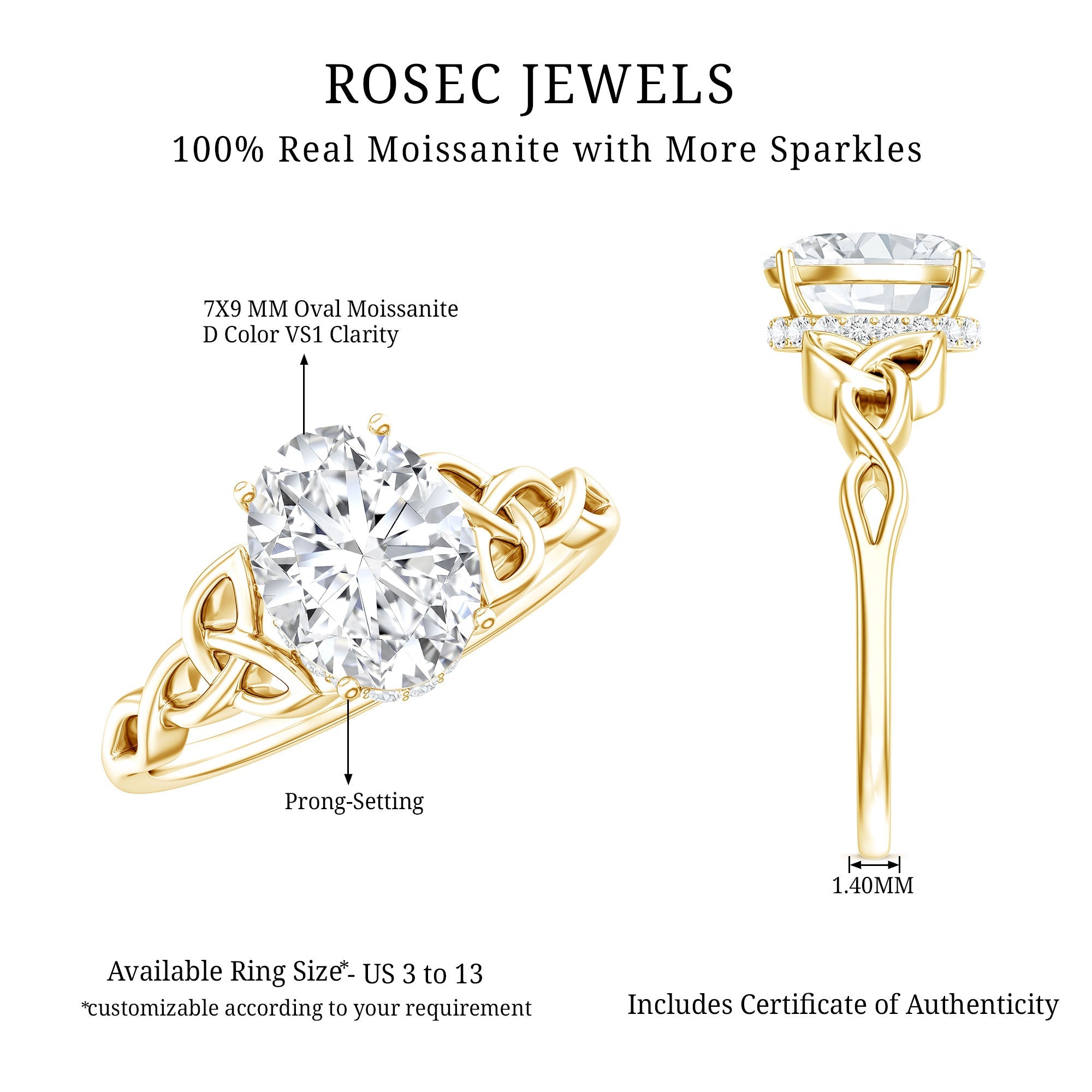 Certified 2 Carat Oval Moissanite Hidden Halo Engagement Ring