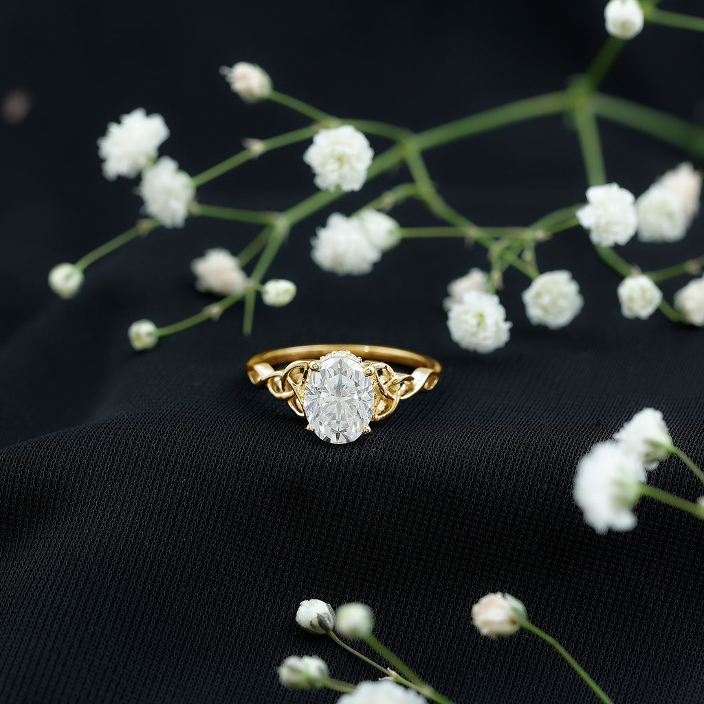 Certified 2 Carat Oval Moissanite Hidden Halo Engagement Ring