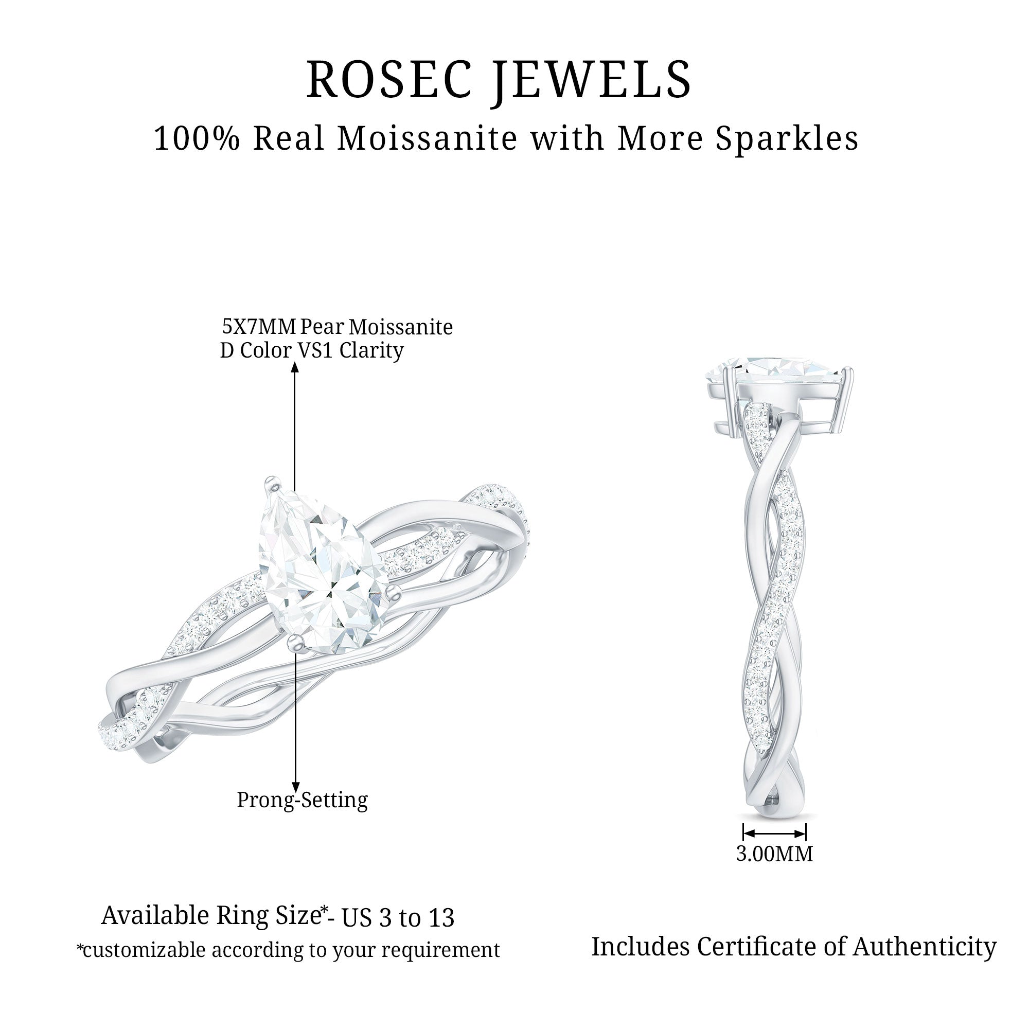 Pear Shaped Moissanite Braided Engagement Ring