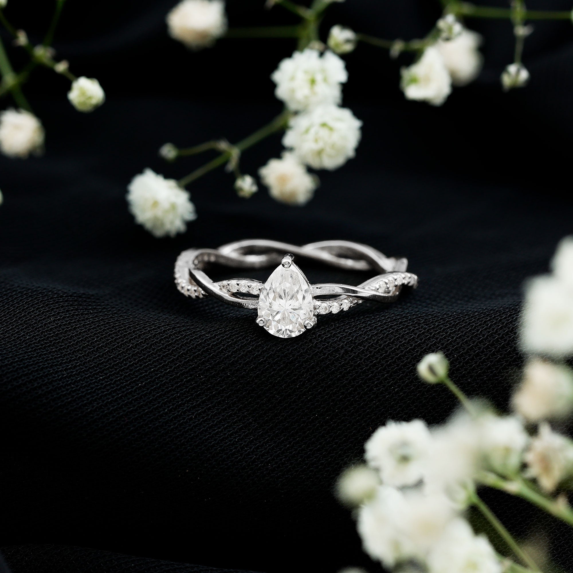 Pear Shaped Moissanite Braided Engagement Ring