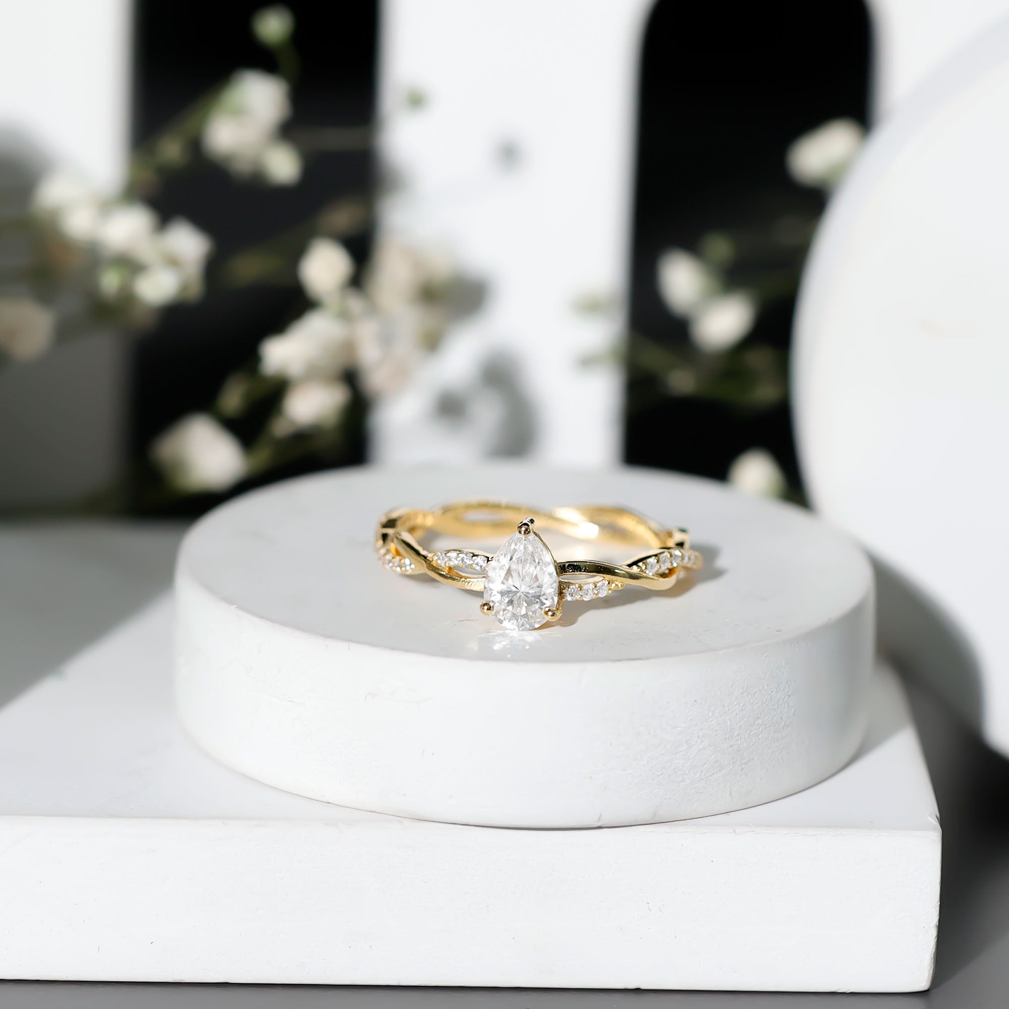 Pear Shaped Moissanite Braided Engagement Ring