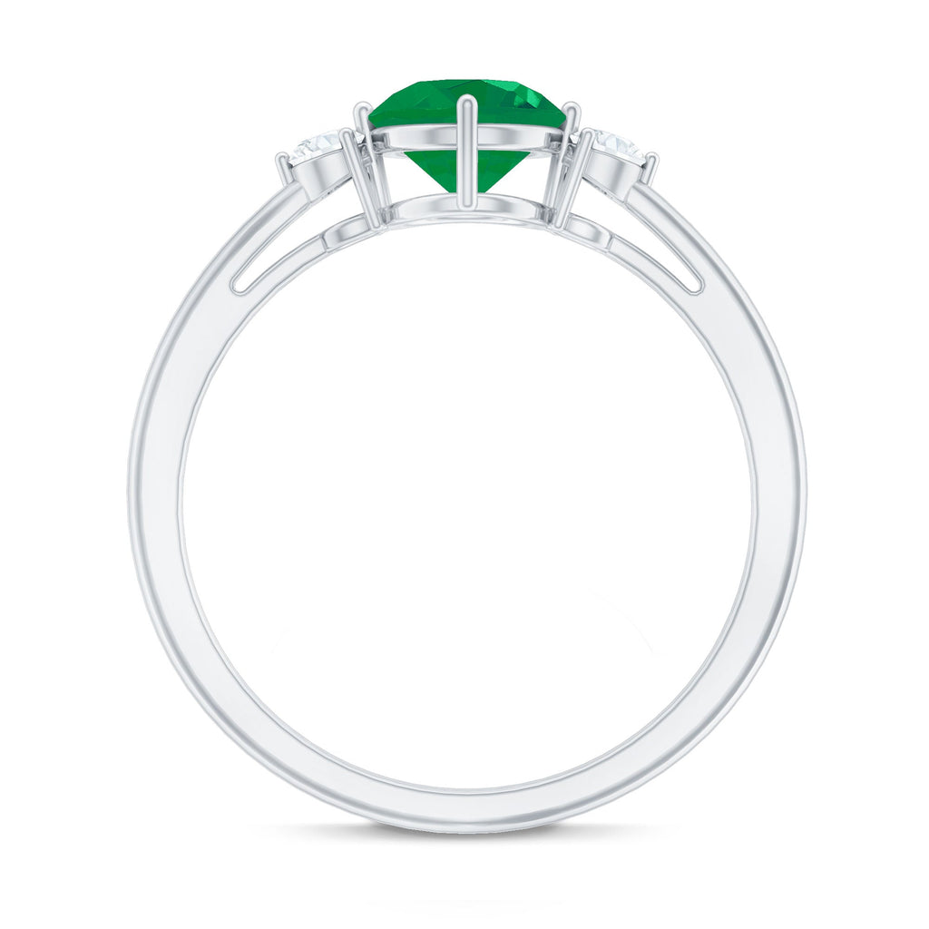 Natural Emerald Diamond Three Stone Promise Ring