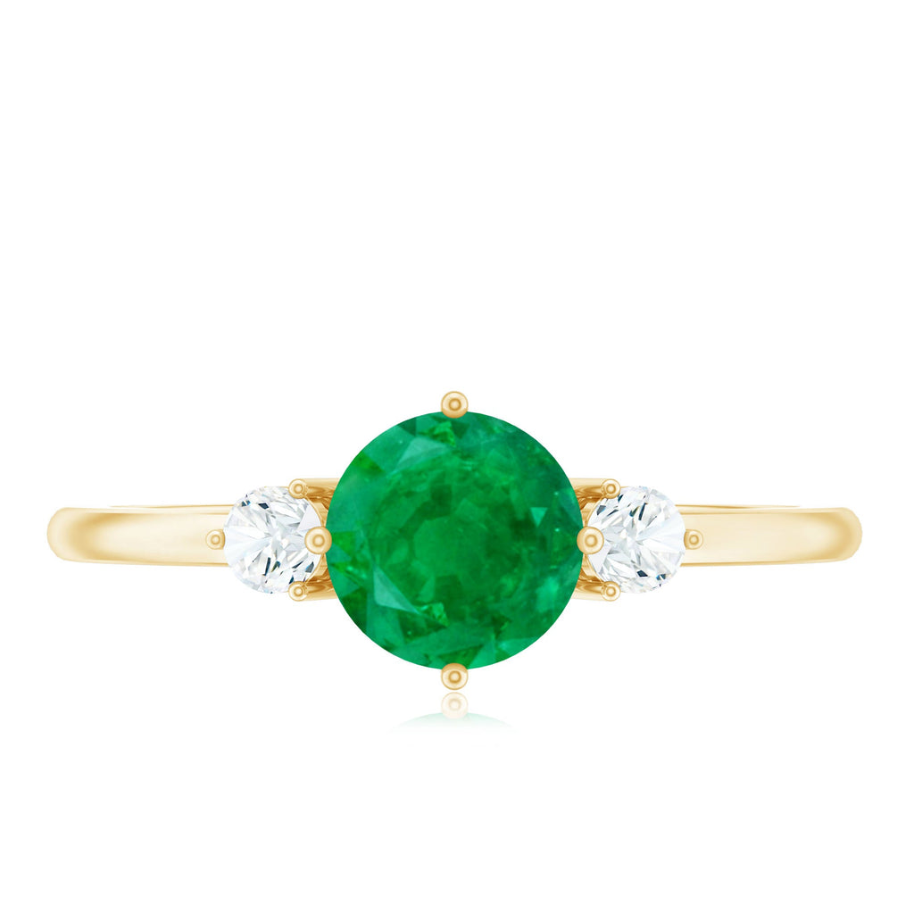 Natural Emerald Diamond Three Stone Promise Ring