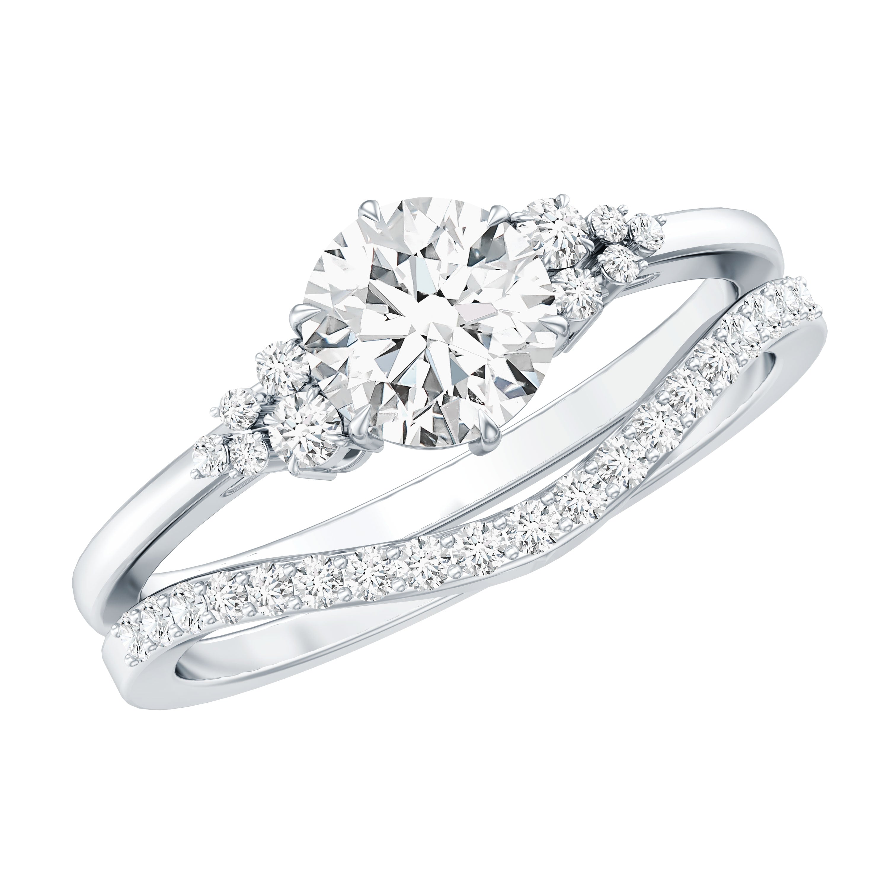 0.9 Carat Round Cut Moissanite Wedding Ring Set For Bride