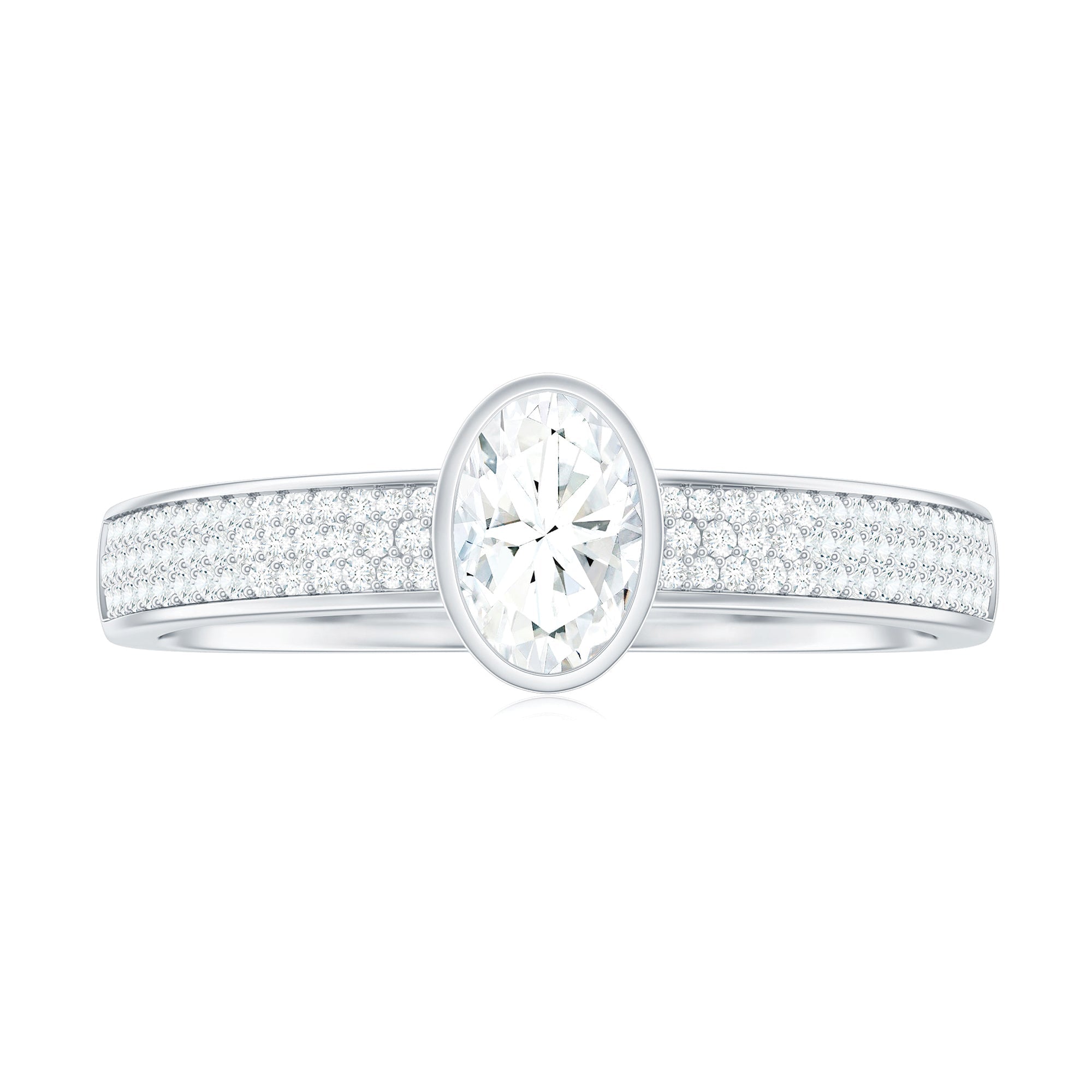 Oval Cut Moissanite Side Stone Engagement Ring in Bezel Setting