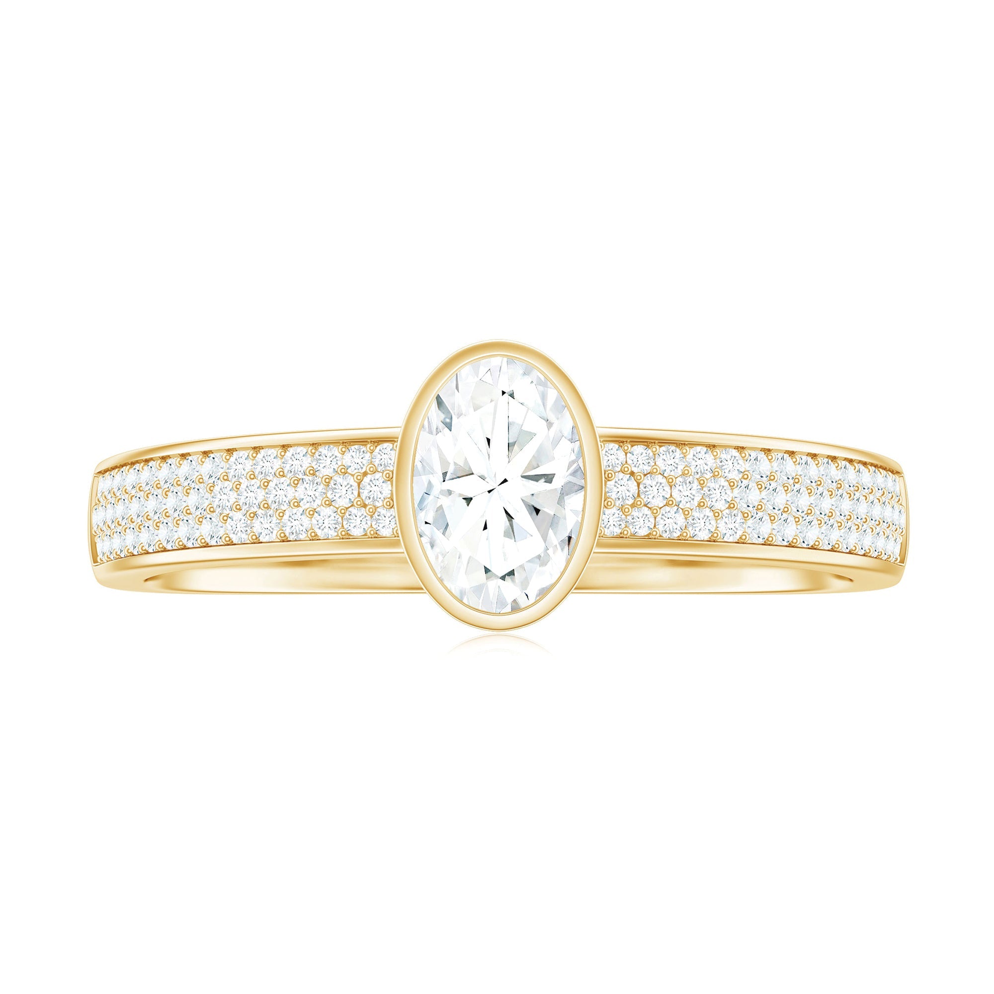 Oval Cut Moissanite Side Stone Engagement Ring in Bezel Setting